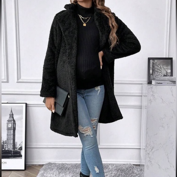 Maternity Black Loose Fit open Front Jacket Coat - Picture 2 of 6